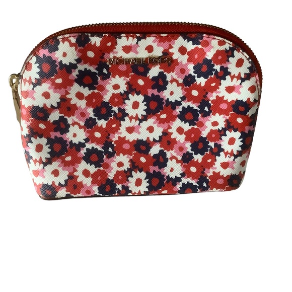 Michael Kors floral print Emmy Saffiano leather travel pouch red blue and white - Picture 1 of 13